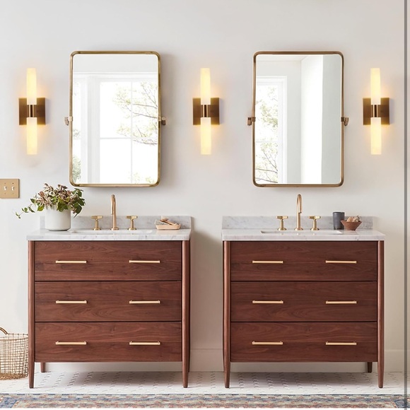 Modern Wall Sconces, Set of 2 Brushed Brass Gold, Frosted Glass Shade, 36 cm - Picture 5 of 7